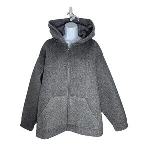 Zara Grey Neoprene Flannel Zip Up Hooded Bomber Jacket Women X-Large XL EUC